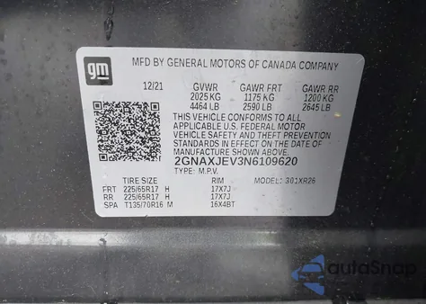 2022 Chevrolet Equinox Fwd 2Fl from USA, damaged, VIN 2GNAXJEV3N6109620
